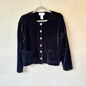 Talbots Petite 90s Black Velvet Cardigan